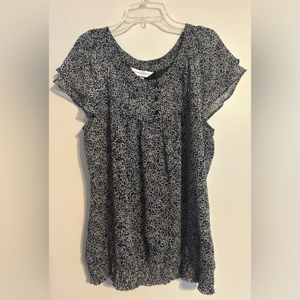 NWT Christopher & Banks size Medium Black and White Women's Top short sleeve